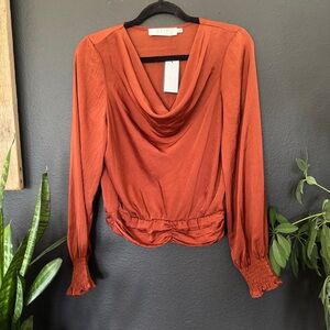 Astr Burnt Orange Cowl Neck Blouse